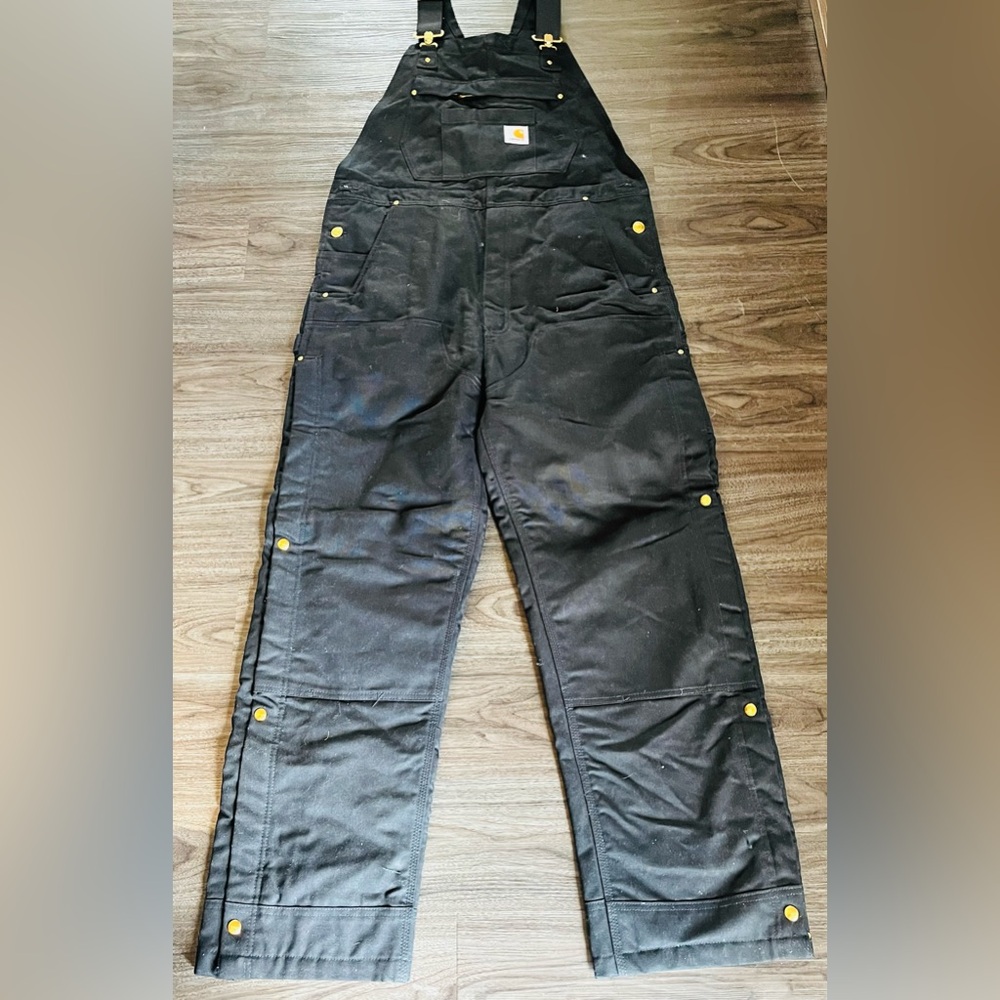 Carhartt Firm Duck Insulated Bib Overalls Medium Black Mens OR4393-M Loose Fit